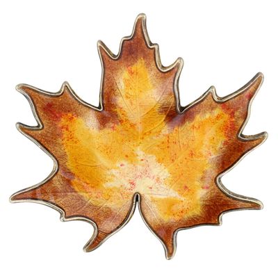 Sale Photo Thumbnail #423: Jens Erik Jensen Norway Gold Over Sterling Guilloche Enamel Maple Leaf Brooch