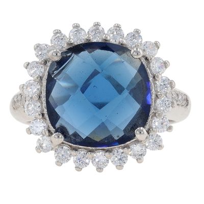 Sale Photo Thumbnail #582: Signed Sterling Silver CZ Halo Ring Size 7
