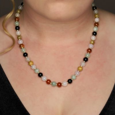 Sale Photo Thumbnail #477: 14K Yellow Gold Multi Colored Jade Bead Strand Necklace