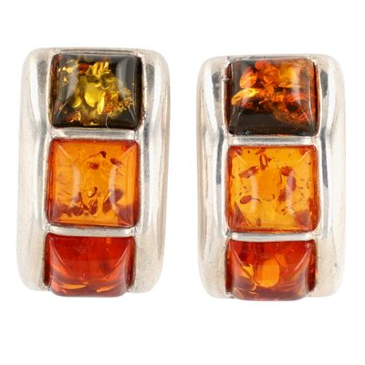 Sale Photo Thumbnail #527: New Polish Sterling Silver Multicolor Amber Half Hoop Stud Earrings