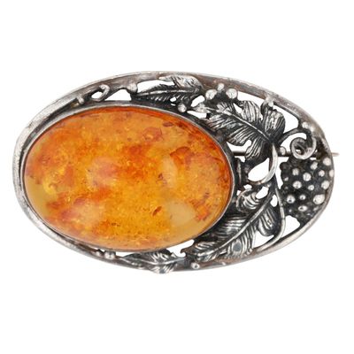 Sale Photo Thumbnail #181: Vintage Sterling Silver Amber Grape Vine Oval Brooch