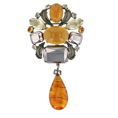 Sale Photo Thumbnail #53: Schreiner Of New York Marbled Amber Glass Dangle Brooch