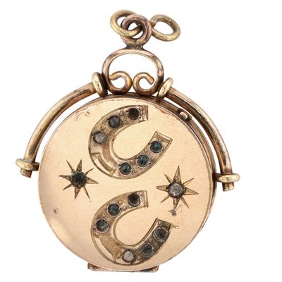 Sale Photo Thumbnail #381: Bliss Bros. Gold Filled Rhinestone Double Horseshoe Locket Pendant
