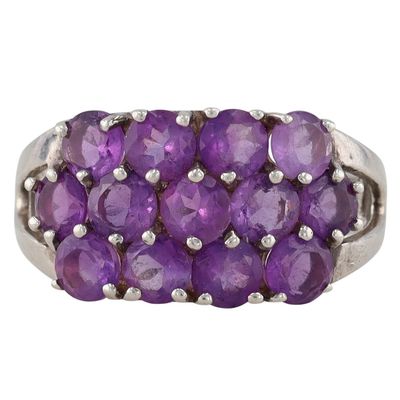 Sale Photo Thumbnail #509: Sterling Silver Amethyst Three Row Band Ring Size 8