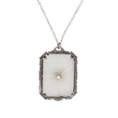 Sale Photo Thumbnail #147: Antique Rhodium Plated Metal Camphor Glass Faux Pearl Art Deco Necklace
