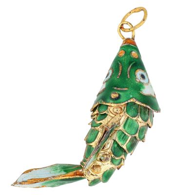 Sale Photo Thumbnail #168: Gold Plated Metal Cloisonne Enamel Articulated Fish Pendant