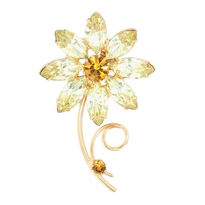 Sale Photo Thumbnail #79: Gold Tone Rhinestone Daisy Long Stem Brooch