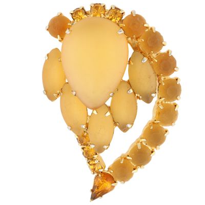 Sale Photo Thumbnail #2: Juliana D&E Gold Tone Frosted Amber Rhinestone Paisley Brooch