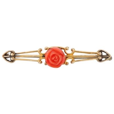 Sale Photo Thumbnail #348: Gold Filled Carved Coral Rose Collar Brooch