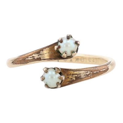 Sale Photo Thumbnail #208: Vintage 10K Gold Filled Double Pearl Adjustable Wrap Ring