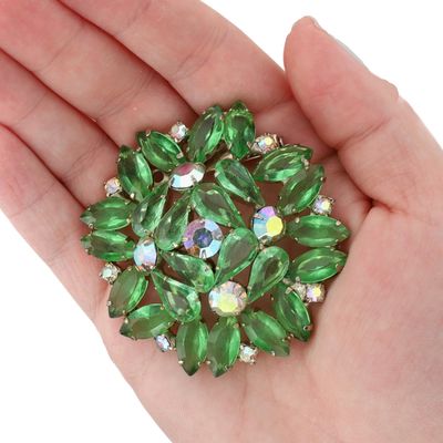 Sale Photo Thumbnail #4: Juliana D&E Gold Tone Green Rhinestone Cluster Brooch
