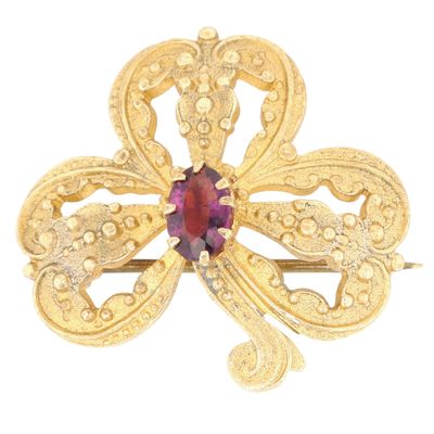 Sale Photo Thumbnail #314: Antique Gold Filled Faux Amethyst Clover Brooch