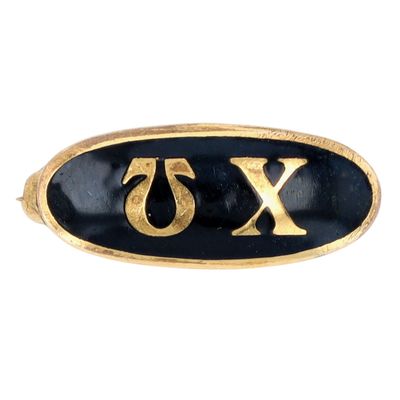 Sale Photo Thumbnail #220: Vintage Gold Filled Enamel Chi Omega Sorority Brooch
