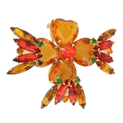 Sale Photo Thumbnail #92: Gold Tone Rhinestone Uranium Glass Maltese Cross Brooch