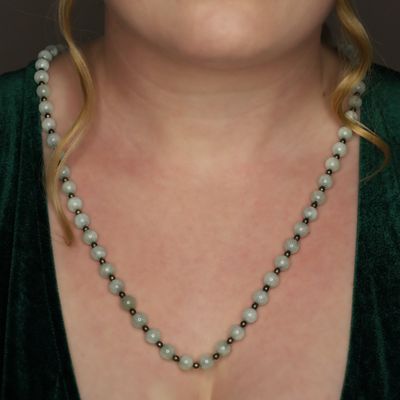 Sale Photo Thumbnail #593: Vintage Sterling Silver Jade Bead Strand Necklace