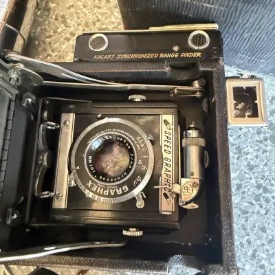 Vintage Graflex Speed Graphic Camera with Kalart Range Finder & Accessories
