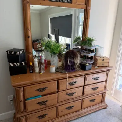 Wood Dresser with Matching Mirror