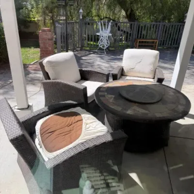 Wicker Patio Conversation Set with Fire Pit Table and Chairs