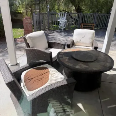 Wicker Patio Conversation Set with Fire Pit Table and Chairs