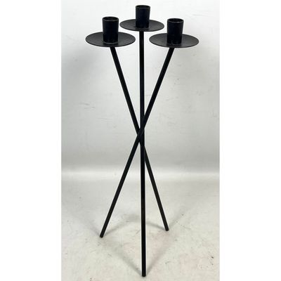 50s Vintage Mid Century Black Iron Tripod Candelabra, Van Keppel Green Style