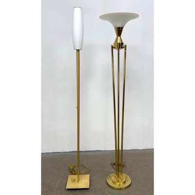 Two Vintage Brass Floor Lamps including one Holtkotter Dimmer Model 2560/1*P1 and one Tripod Torchie