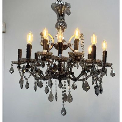 9 Light Smoke Crystal and Metal Chandelier with Cut Glass Font and Bobeches