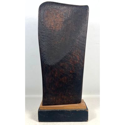 Artisan Abstract Hand Carved Wood Sculpture on Two Tiered Plinth. Unsigned.