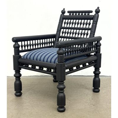 19th Century Anglo-Indian Style Ebonized Wood Bobbin and Spindle Turned Armchair