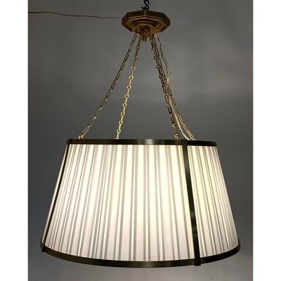Ralph Lauren Windsor Large Hanging Shade Pendant Chandelier. Brass with Pleated Fabric.