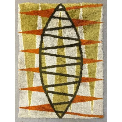 4'6 X 6'7  Scandinavian Mid-Century Modern Rya Shag Rug Carpet featuring Abstract Geometric Design i