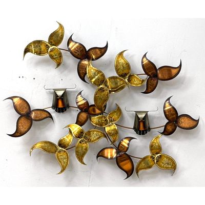 Higgins Mid-Century Modern Brutalist Torch-Cut Metal Wall Sculpture with 2 Owls