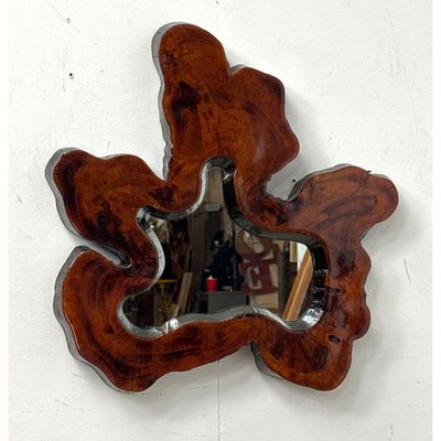Live Edge Wood Slab Wall Mirror with High Gloss Epoxy Resin Finish and Burl Wood Grain Character