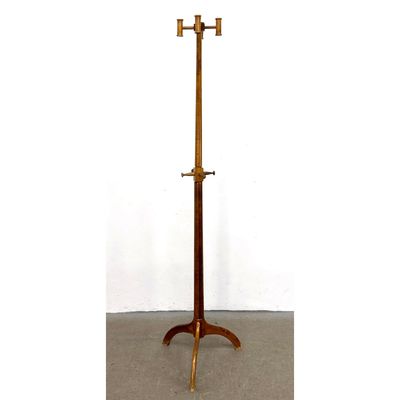 Antique 2 Tier Wood Hat and Coat Rack with Spool Finials and Tripod Base