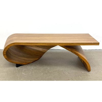 Sculptural Bentwood Wave Coffee Table with Figured Veneer.  Ribbon form.