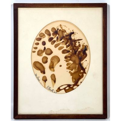 IRWIN TOUSTER Modernist Abstract Drawing in Brown Ink Signed and Dated 1968 Dedicated for Lucie Framed