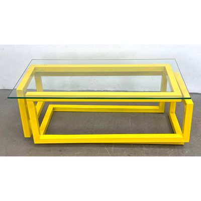 Decorator. Optical Illusion Geometric Interlocking Frame Coffee Table with Vibrant Yellow Finish and
