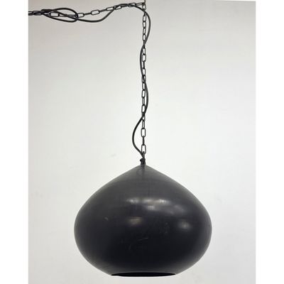 Contemporary Matte Black Spun Metal Pendant Light with Teardrop Shade and Hanging Chain. Unsigned.