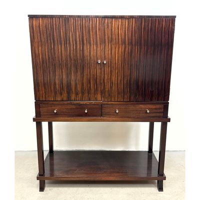 Councill 2pc Contemporary Bar Cabinet on Stand with Macassar Ebony Veneered Doors and Lighted Interi