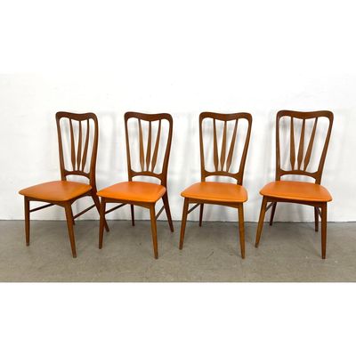 4pc Set Niels Koefoed Eva Teak Dining Chairs for Koefoeds Hornslet with Orange Upholstery