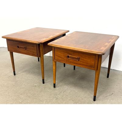 Pair Lane Acclaim Walnut Side Tables with Oak Dovetail Inlays. Style. Andre Bus