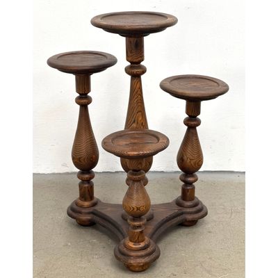 70s Vintage Multi Height Grainy Pine Wood Plant Stand, Tiki Witco Style