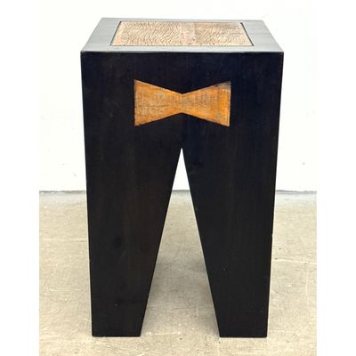 Modern Artisan Sculptural Black Side Table with Reclaimed Wood Inlay and Butterfly Joints