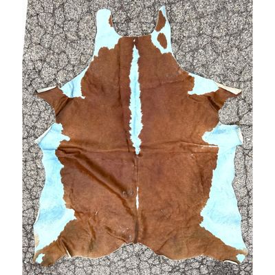 6'3 X 7'1  POPCOWS Argentine Dyed Brown and Light Blue Hair on Hide Leather Cowhide Area Rug