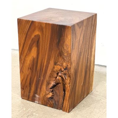 Natural Wood Square Column Side Table. Display Pedestal. Likely Walnut. Natural Organic Knots.