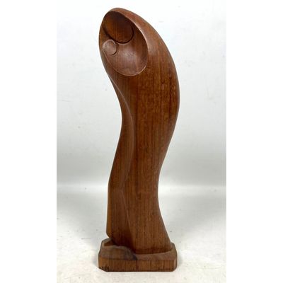 Ecuadorian Modernist Carved Hardwood Abstract Madonna and Child Sculpture