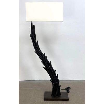 Decorator Angled Driftwood Style Floor Lamp with Blackwood Finish and Rectangular Shade. Unsigned.