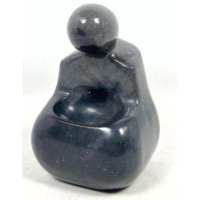 Modernist Abstract Polished Black Stone Seated Figure Sculpture with Integrated Lap Basin. Unsigned.