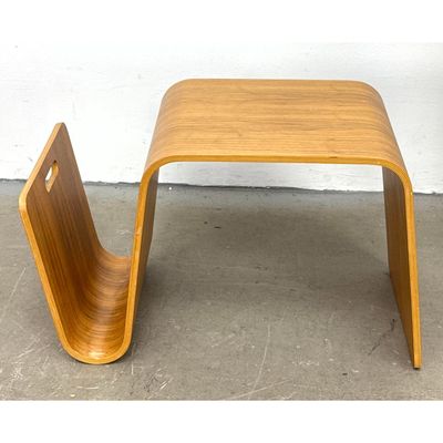 Mid-Century Modern style bent plywood magazine table in walnut veneer