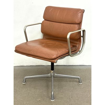 Vintage Eames Herman Miller Leather Soft Pad Desk Office Arm Chair, Marked