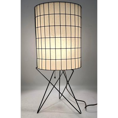 50s Vintage Mid Century Frederic Weinberg Black Wire Fiberglass Shade Table Lamp, often misattribute